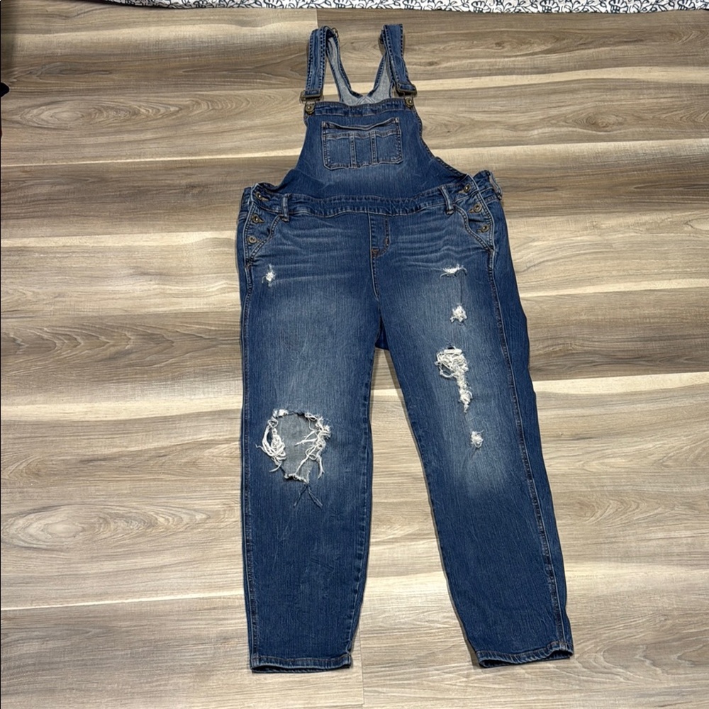 Torrid Distressed Dark Blue Denim Overalls -16